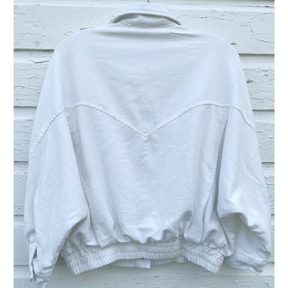 UMGEE Jacket Womens S White Linen Lightweight Snap Front Moto Style Short Bomber - Picture 3 of 5